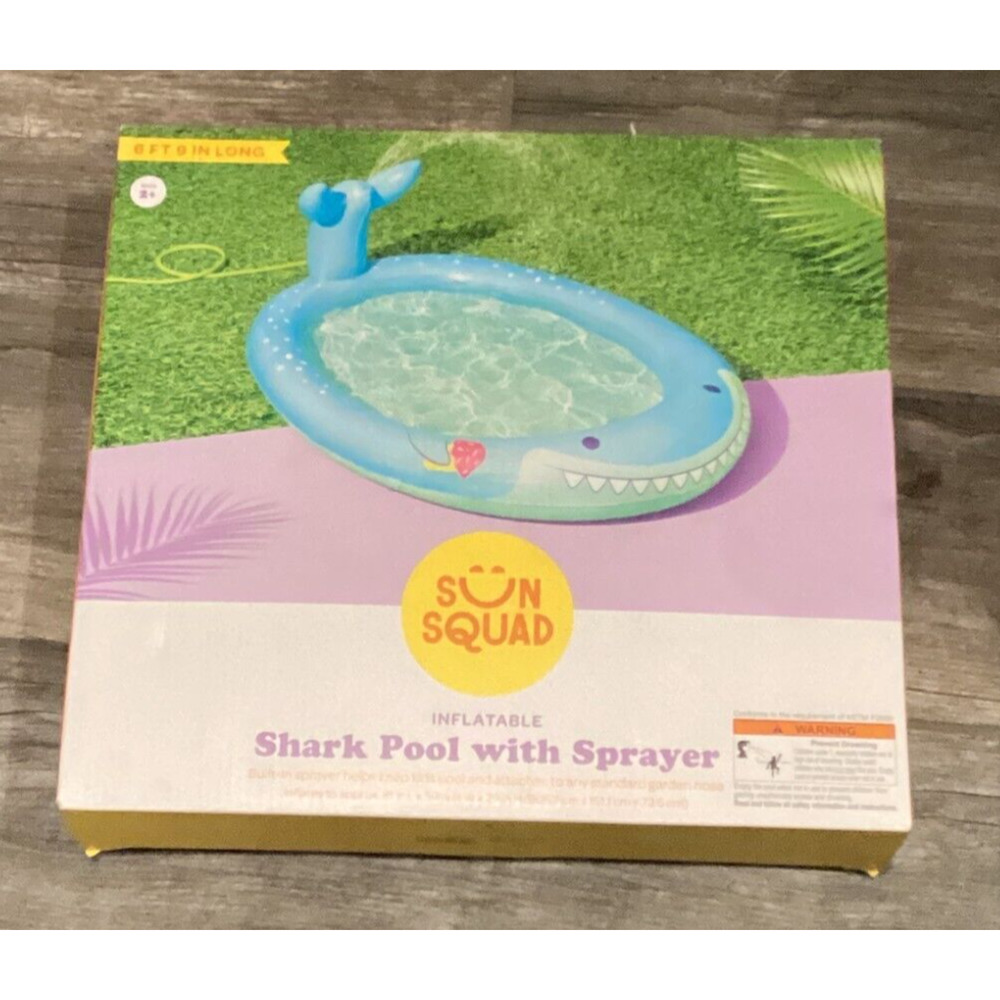 Sun Squad Shark Swimming Pool With Sprayer Inflatable Kids. NEW